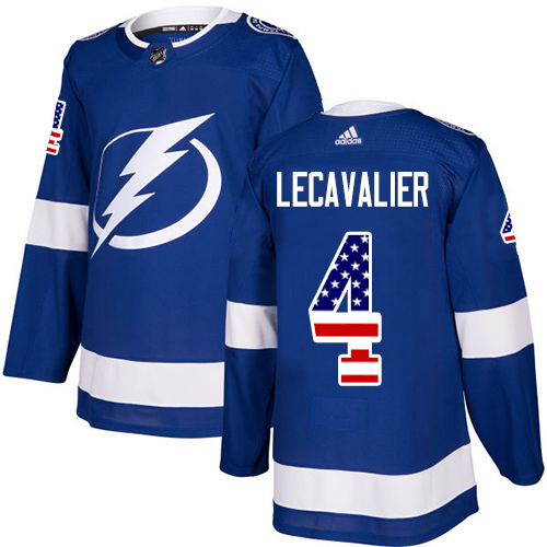 Adidas Lightning #4 Vincent Lecavalier Blue Home Authentic USA Flag Stitched NHL Jersey - Click Image to Close